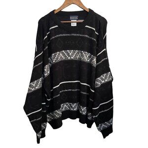 Vintage Private Club Men's NWT Black Striped Pattern Ribbed Trimmed Sweater 2X